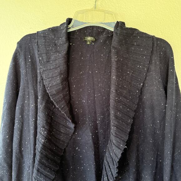 Talbots Navy Blue Speckled Ribbed open cardigan sweater size 1X/P - Picture 3 of 10